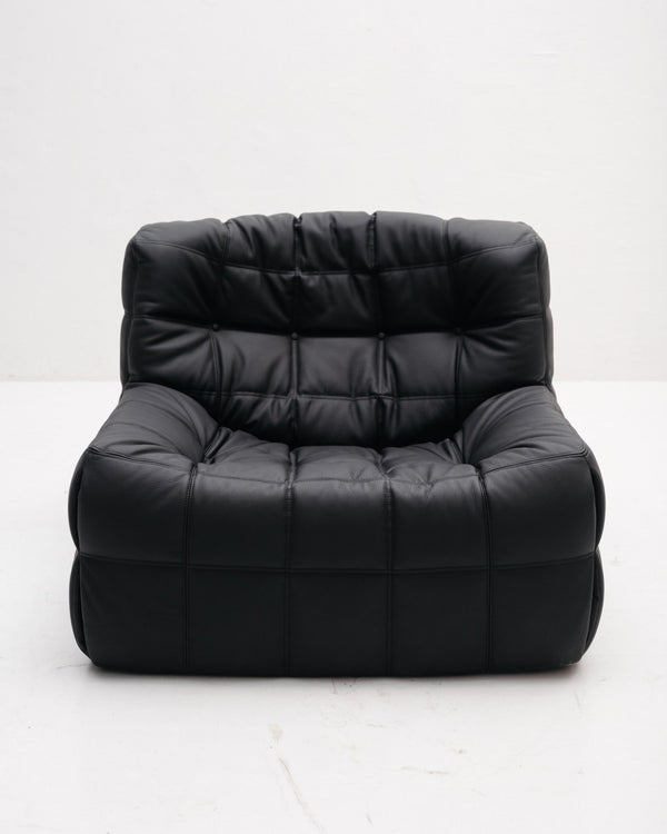Black Leather Kashima 1-Seater by Michel Ducaroy for Ligne Roset