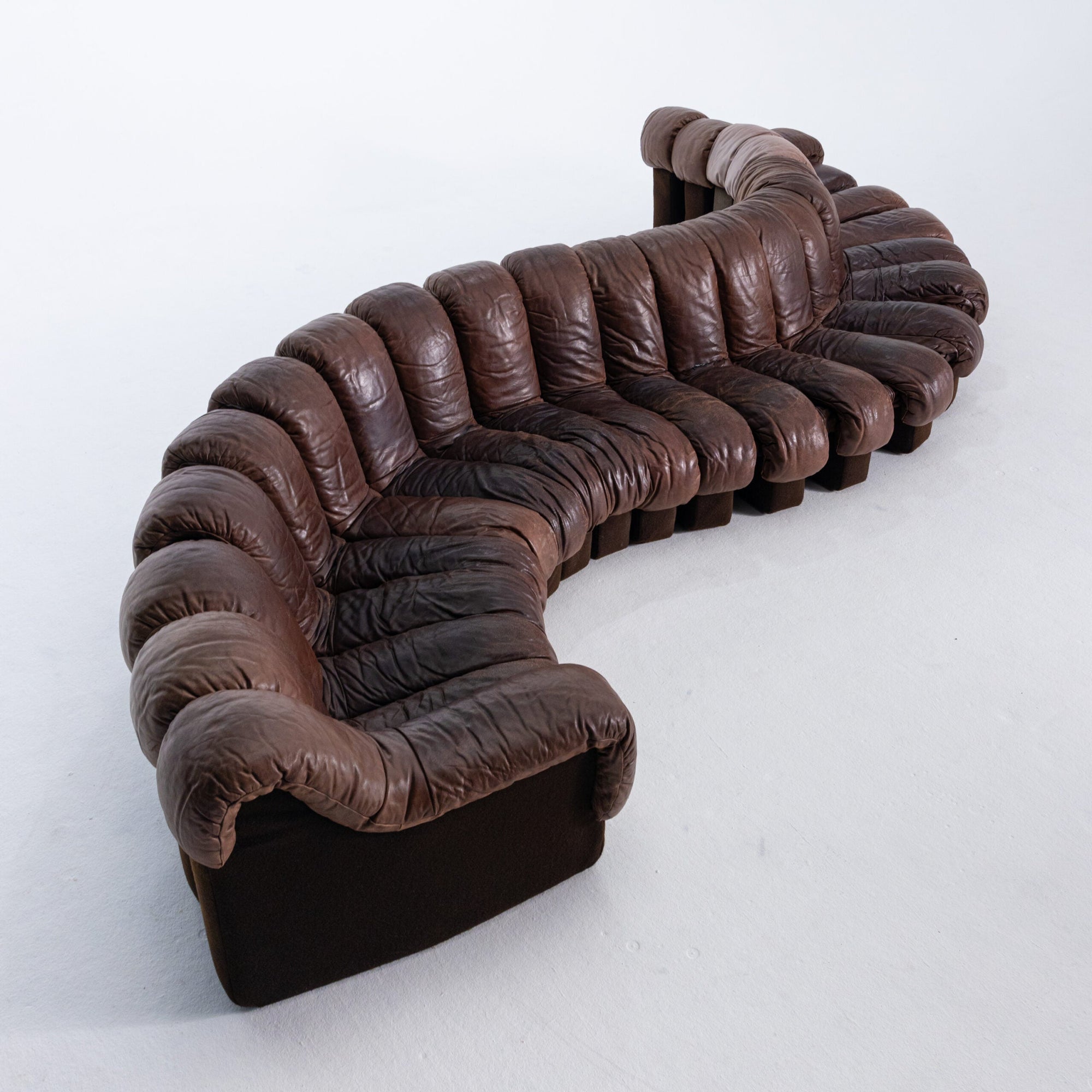 Brown Leather 1970s DS-600 Snake Modular Sofa by De Sede
