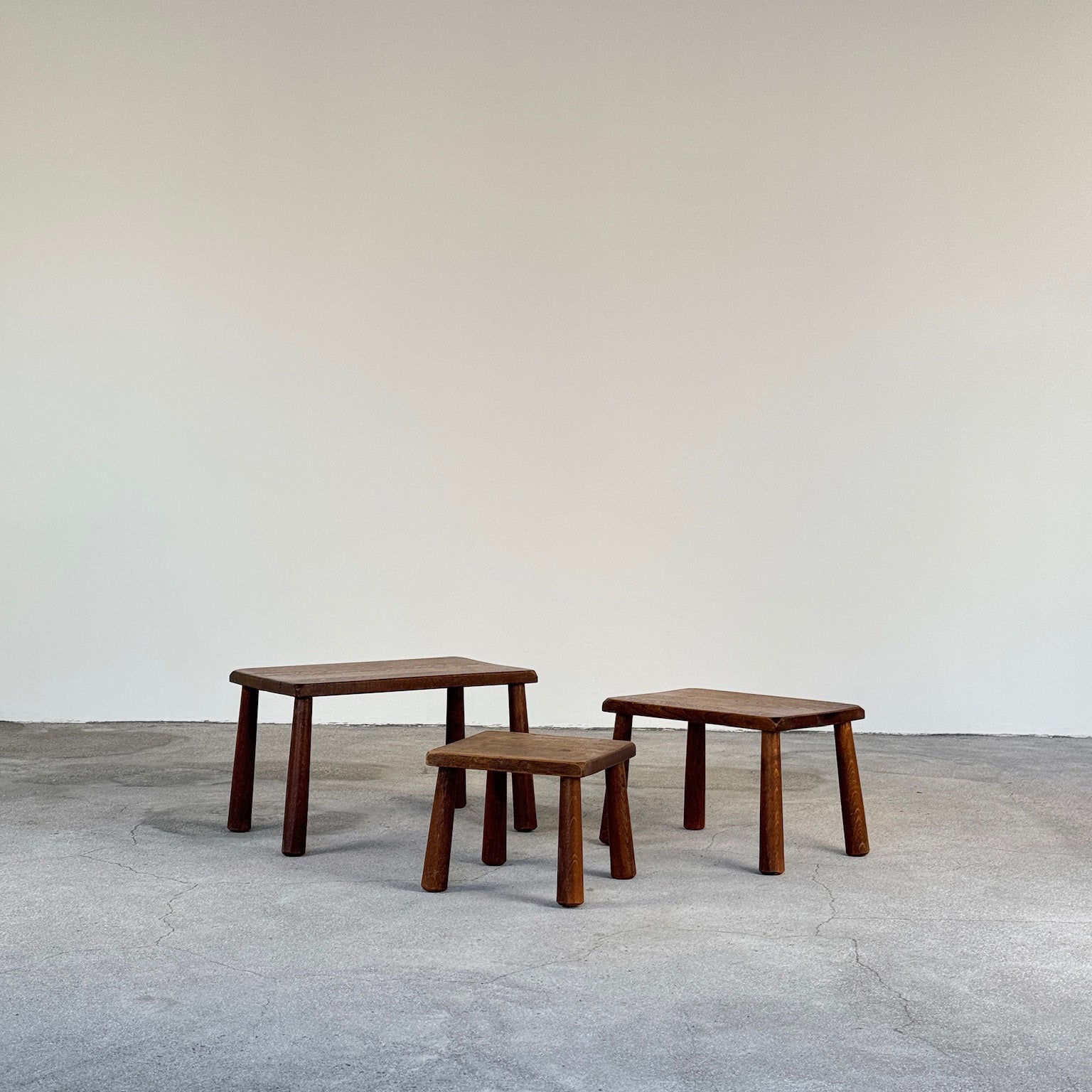 Brutalist 1970s Oak Nesting Table Set