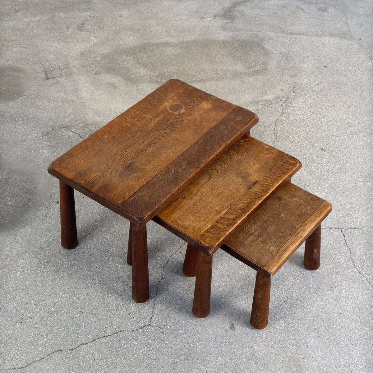 Brutalist 1970s Oak Nesting Table Set