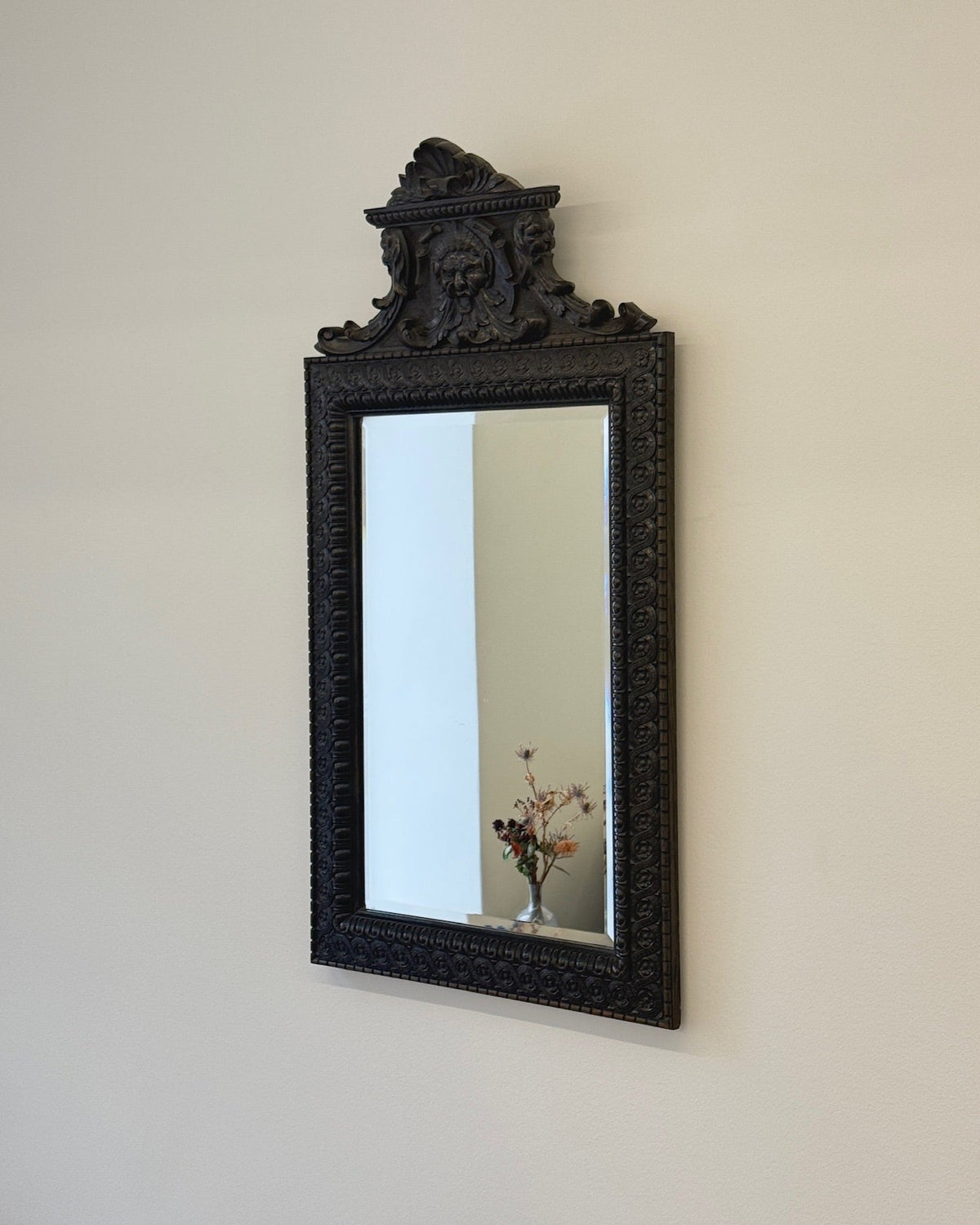 Antique 1910s Black Gothic Wall Mirror