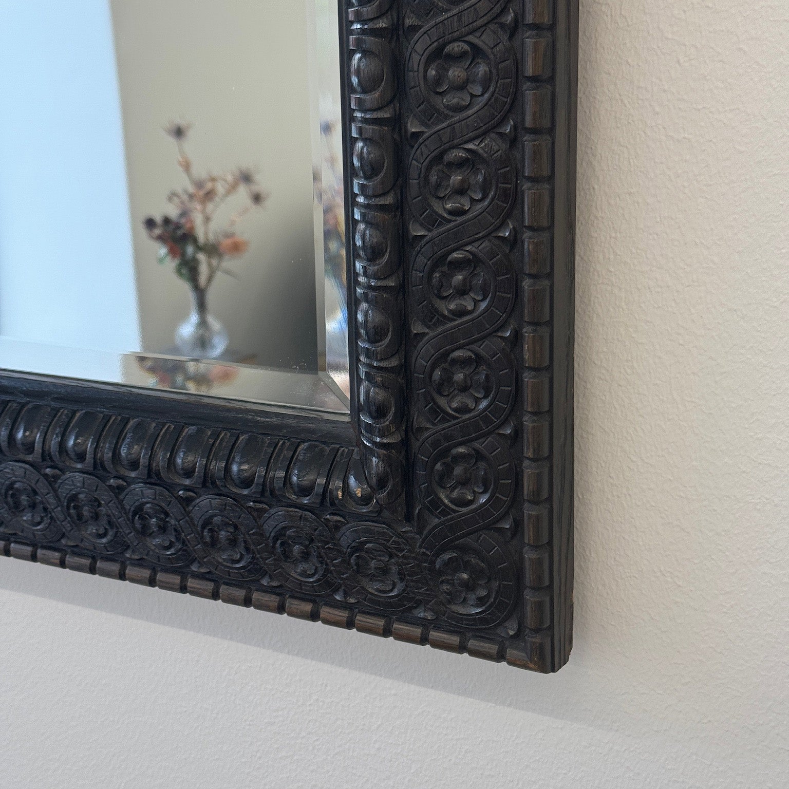 Antique 1910s Black Gothic Wall Mirror