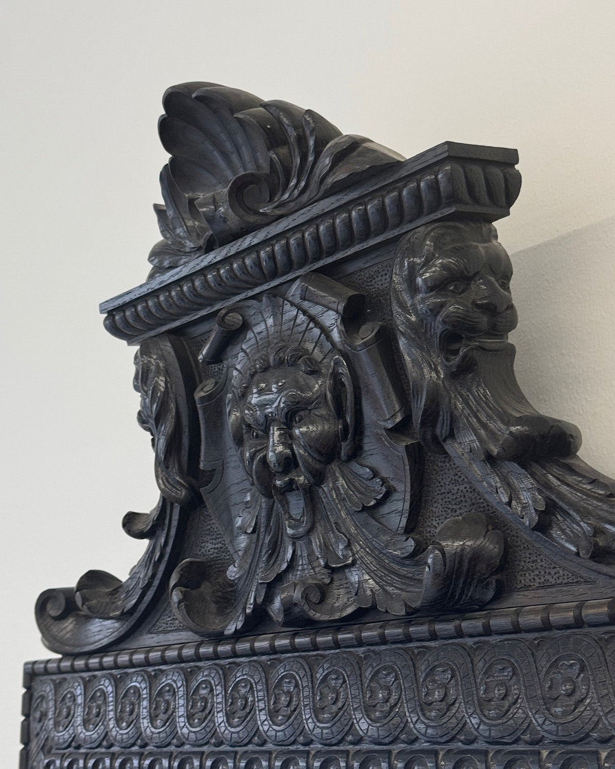Antique 1910s Black Gothic Wall Mirror