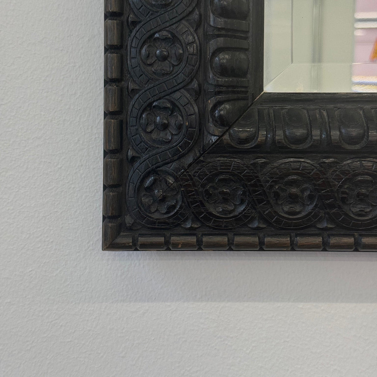 Antique 1910s Black Gothic Wall Mirror