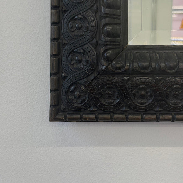 Antique 1910s Black Gothic Wall Mirror