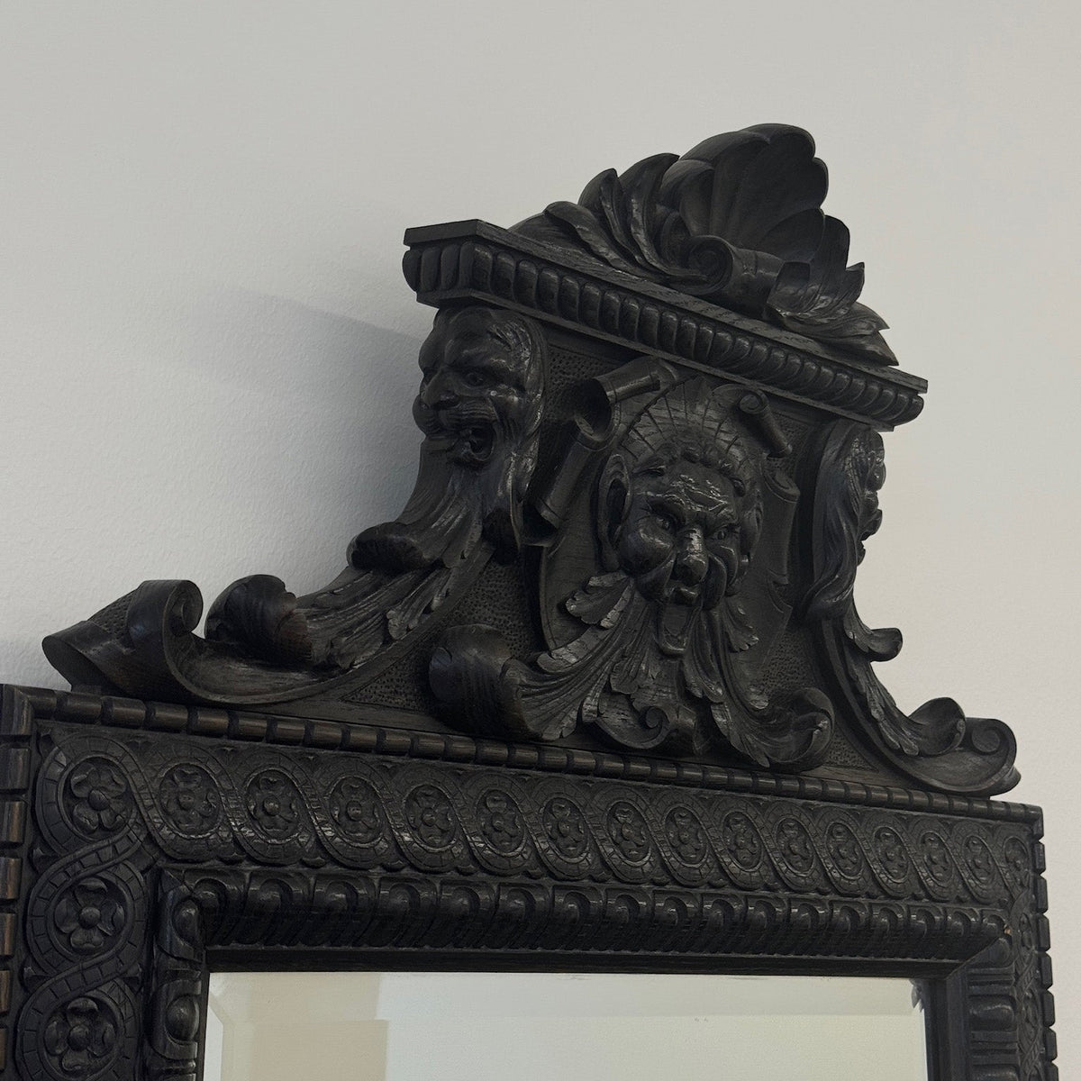 Antique 1910s Black Gothic Wall Mirror