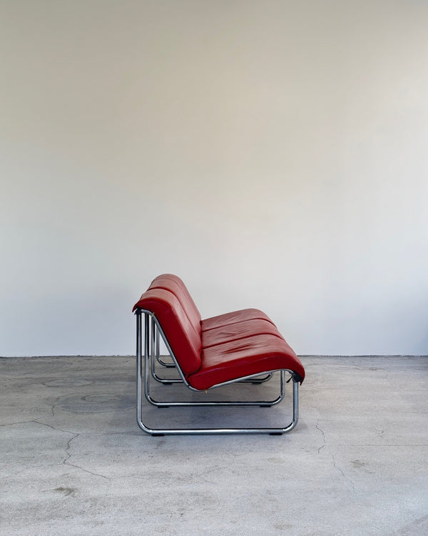 Red Leather Remmi Sofa by Yrjö Kukkapuro