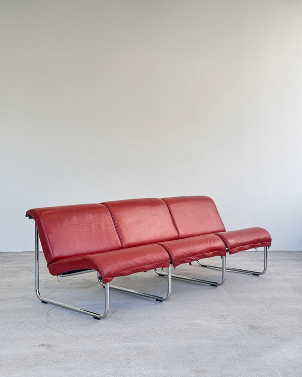 Red Leather Remmi Sofa by Yrjö Kukkapuro
