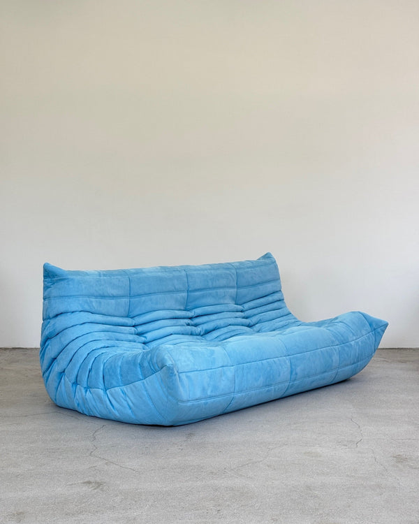 Baby Blue Alcantara 3-Seater Togo by Michel Ducaroy for Ligne Roset