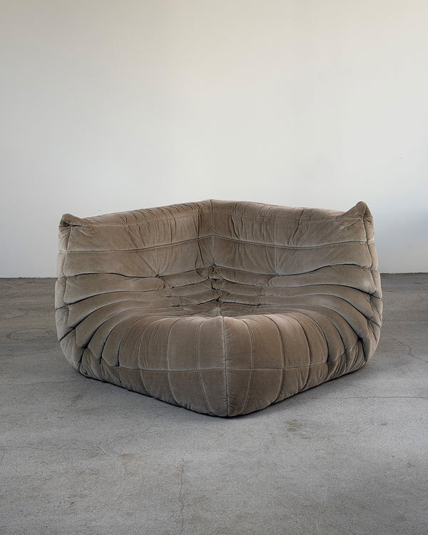 Gray Cotton Velvet Togo Corner Seat by Michel Ducaroy for Ligne Roset