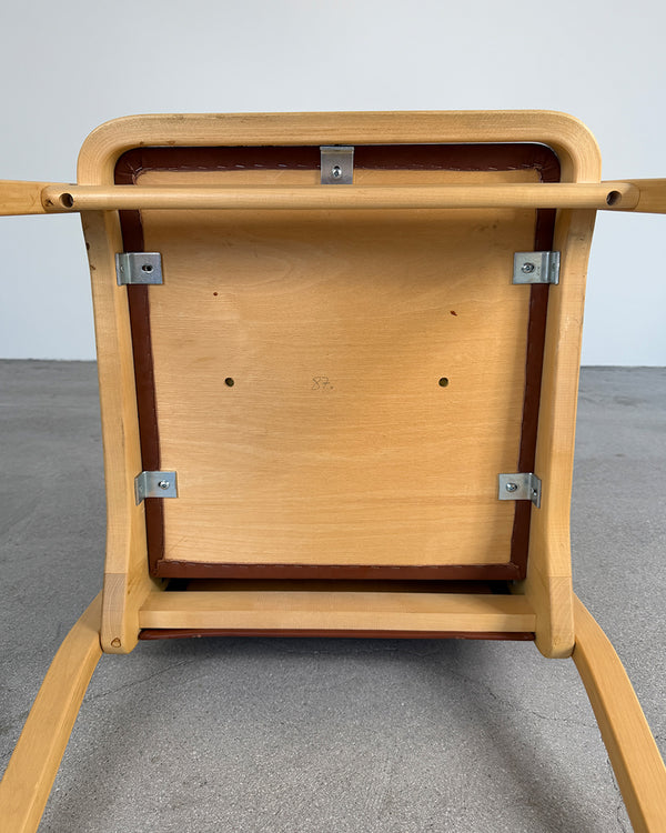 Artek E45 Birch Armchair with Brown Leather Upholstery by Alvar Aalto