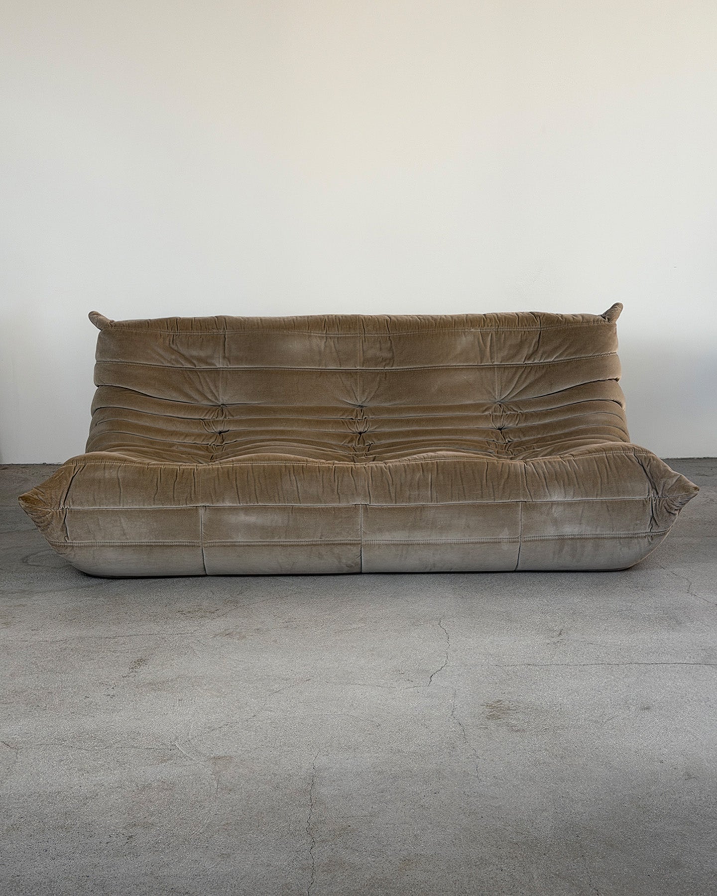 Gray Cotton Velvet 3-Seater Togo Sofa by Michel Ducaroy for Ligne Roset