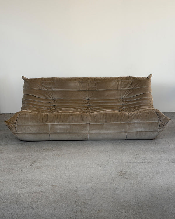 Gray Cotton Velvet 3-Seater Togo Sofa by Michel Ducaroy for Ligne Roset