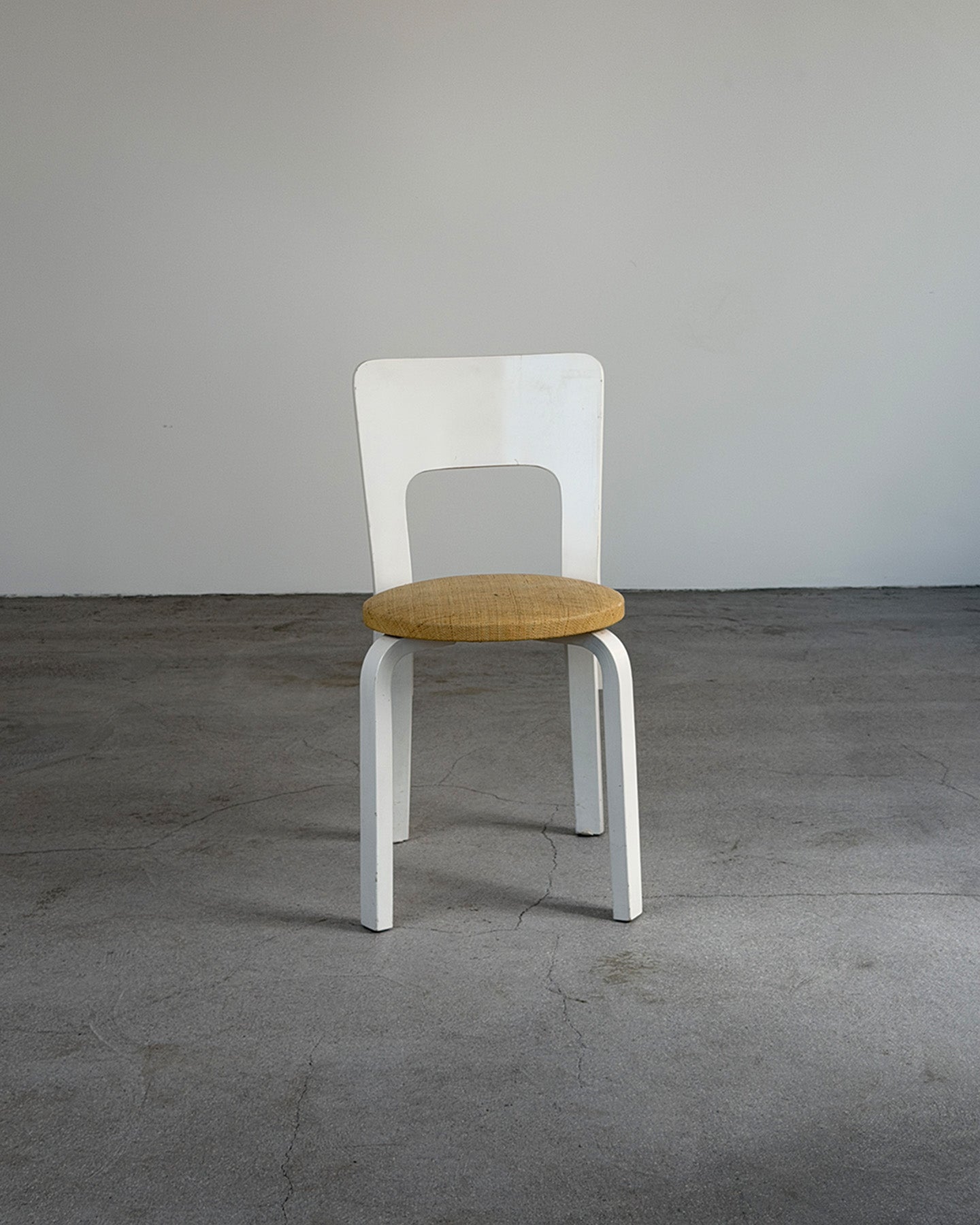 White Artek 66 Chair with Bast Cloth Seat by Alvar Aalto