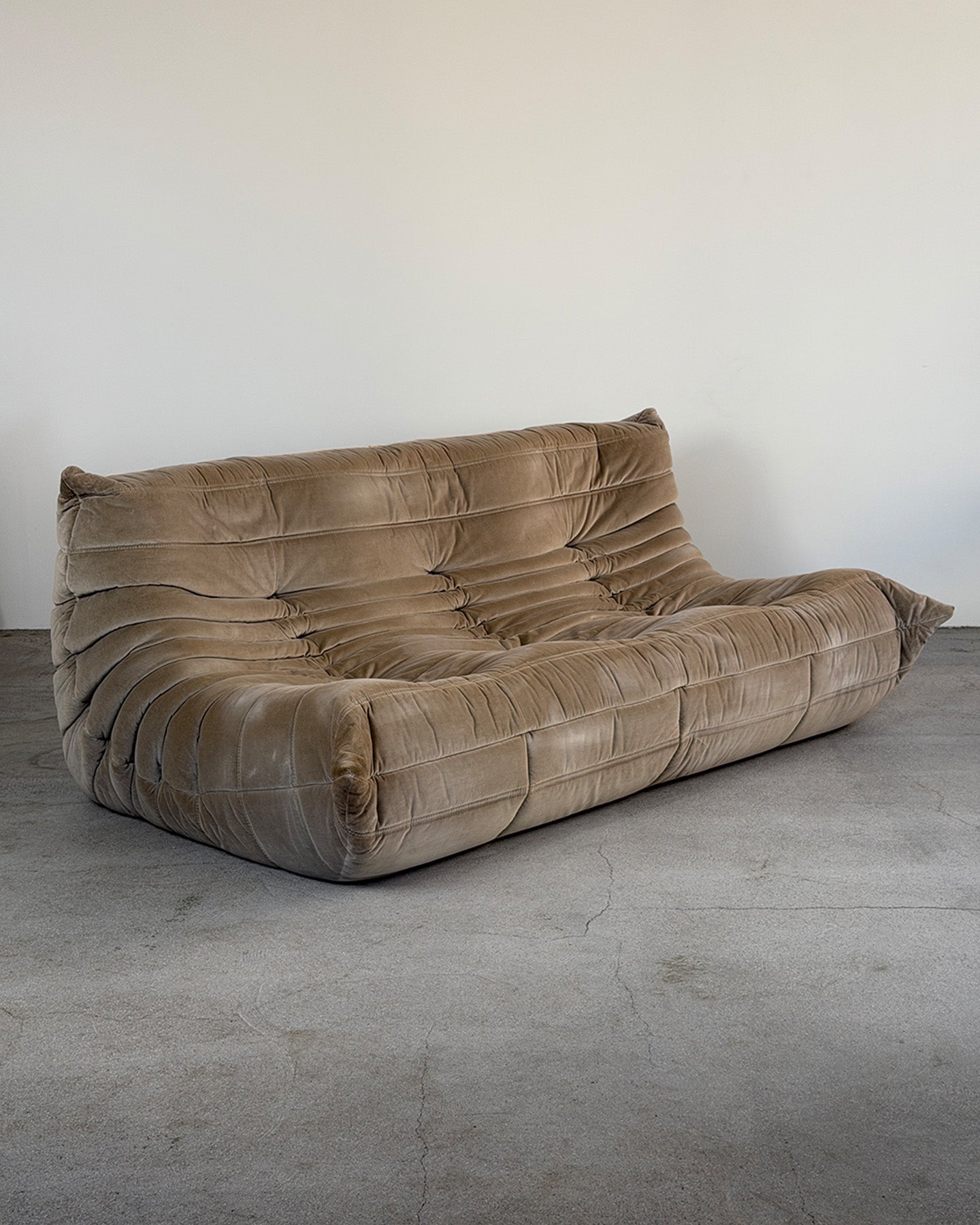 Gray Cotton Velvet 3-Seater Togo Sofa by Michel Ducaroy for Ligne Roset