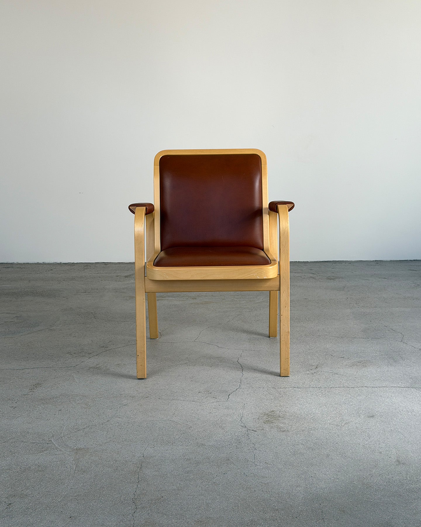 Artek E45 Birch Armchair with Brown Leather Upholstery by Alvar Aalto
