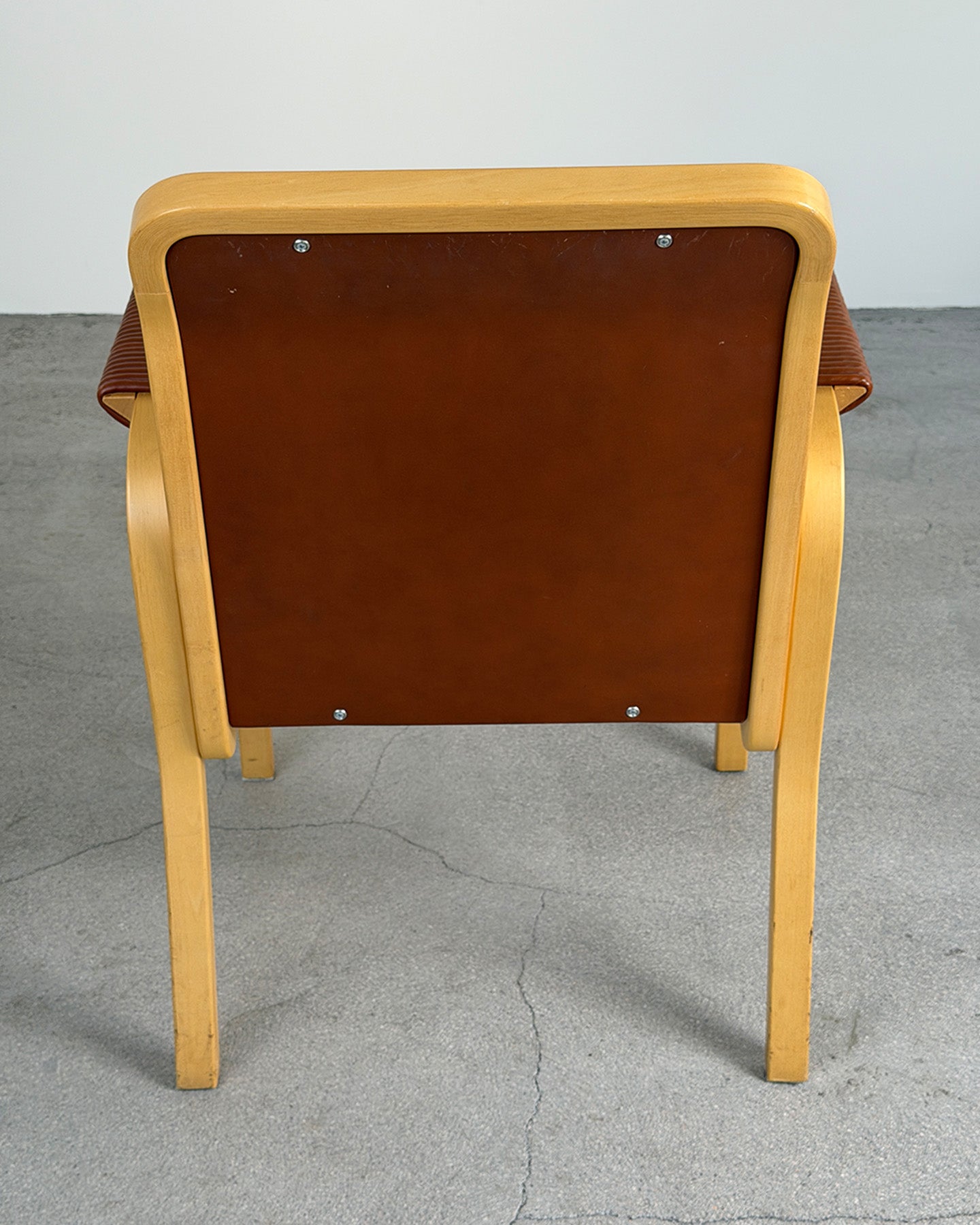 Artek E45 Birch Armchair with Brown Leather Upholstery by Alvar Aalto