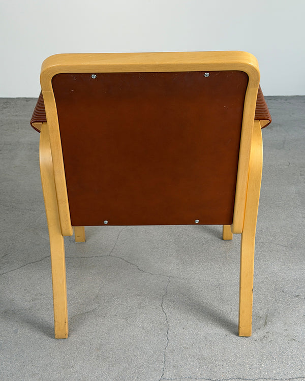 Artek E45 Birch Armchair with Brown Leather Upholstery by Alvar Aalto