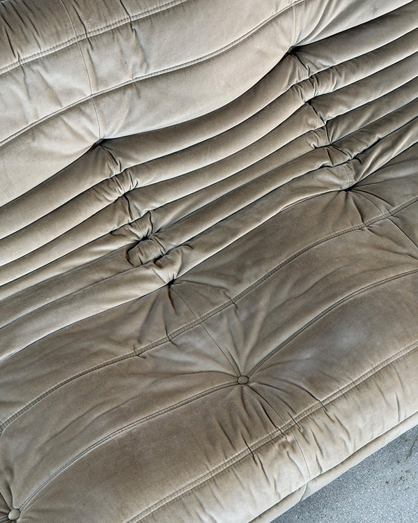 Gray Cotton Velvet 3-Seater Togo Sofa by Michel Ducaroy for Ligne Roset