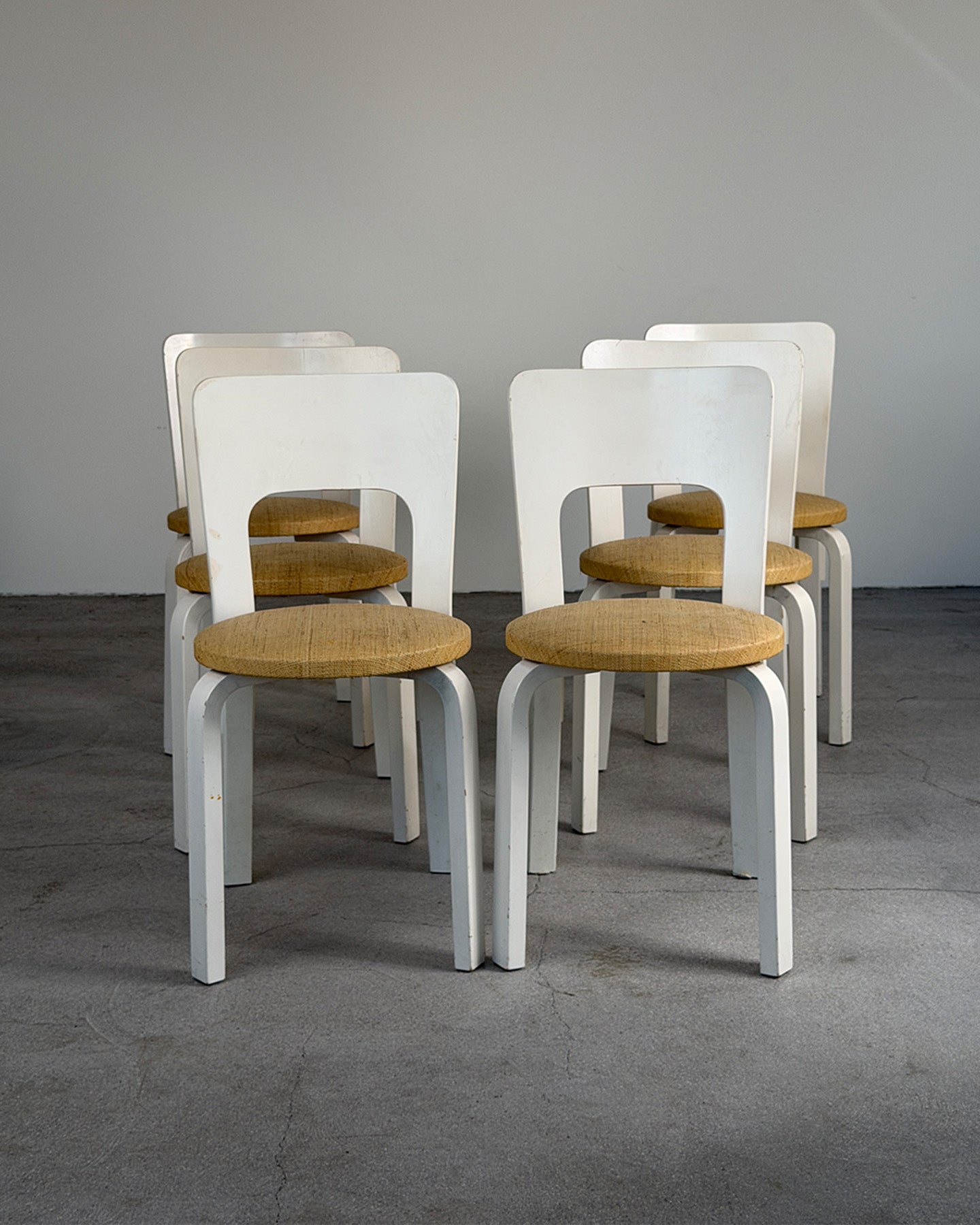 White Artek 66 Chair with Bast Cloth Seat by Alvar Aalto