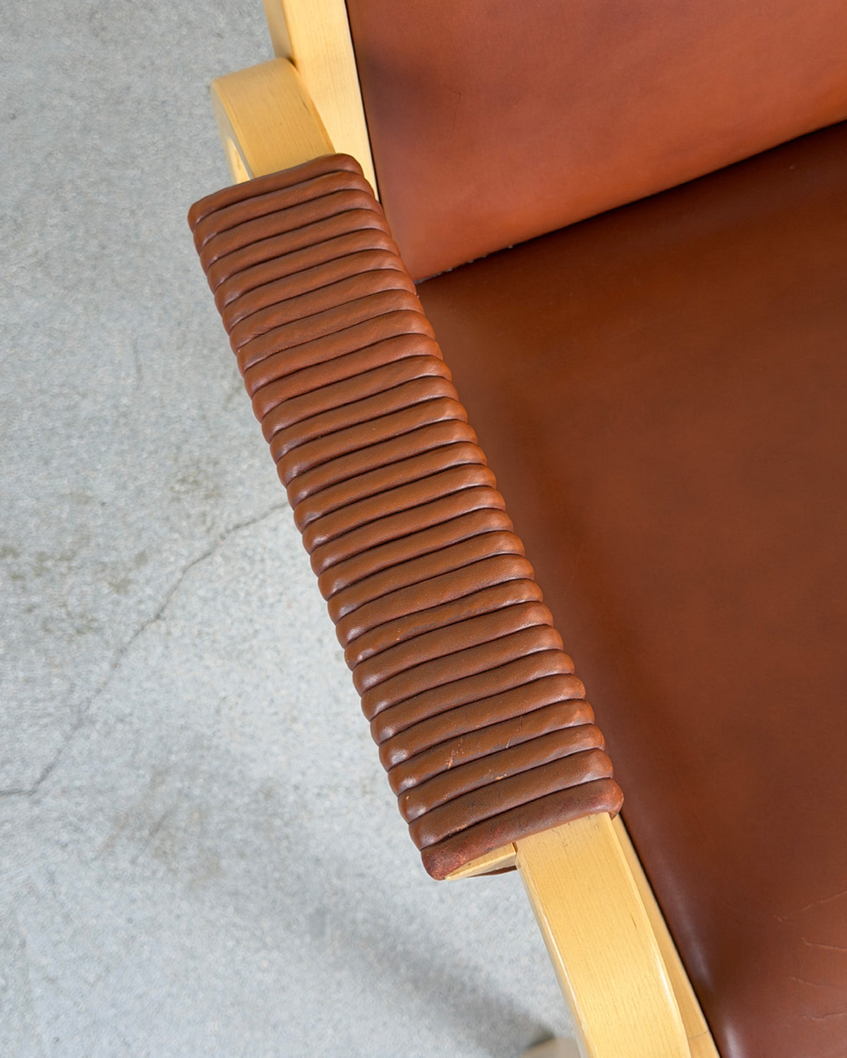 Artek E45 Birch Armchair with Brown Leather Upholstery by Alvar Aalto