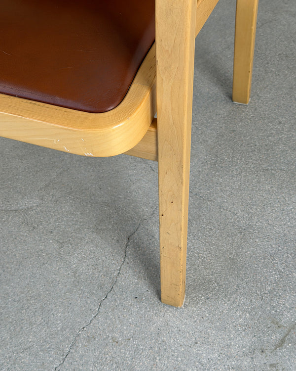 Artek E45 Birch Armchair with Brown Leather Upholstery by Alvar Aalto