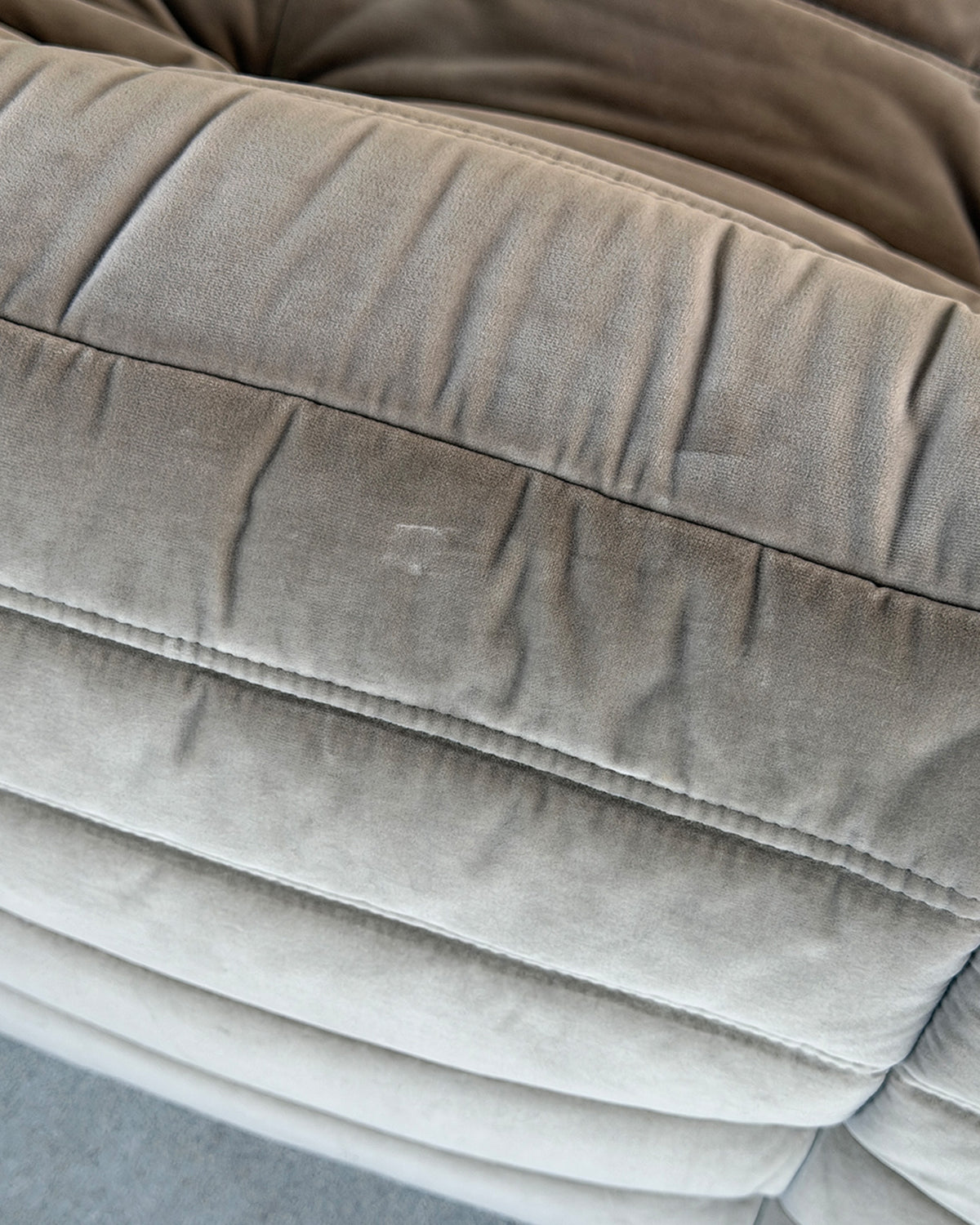 Gray Cotton Velvet 2-Seater Togo Sofa by Michel Ducaroy for Ligne Roset