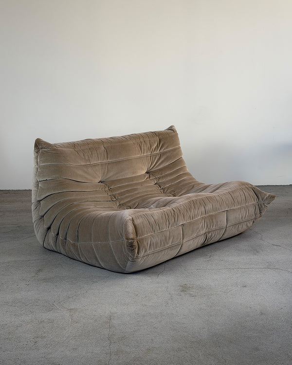 Original Gray Cotton Velvet 2-Seater Togo Sofa by Michel Ducaroy for Ligne Roset