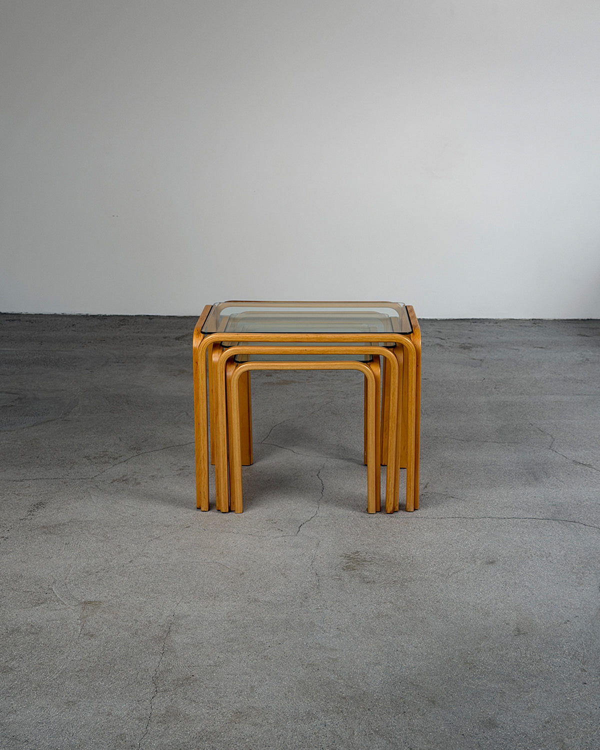 Vintage Wooden Nesting Tables with Glass Top, 1980s