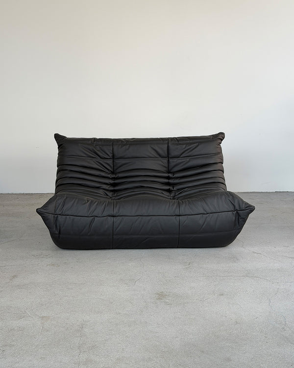 Black Leather 2-Seater Togo Sofa by Michel Ducaroy for Ligne Roset