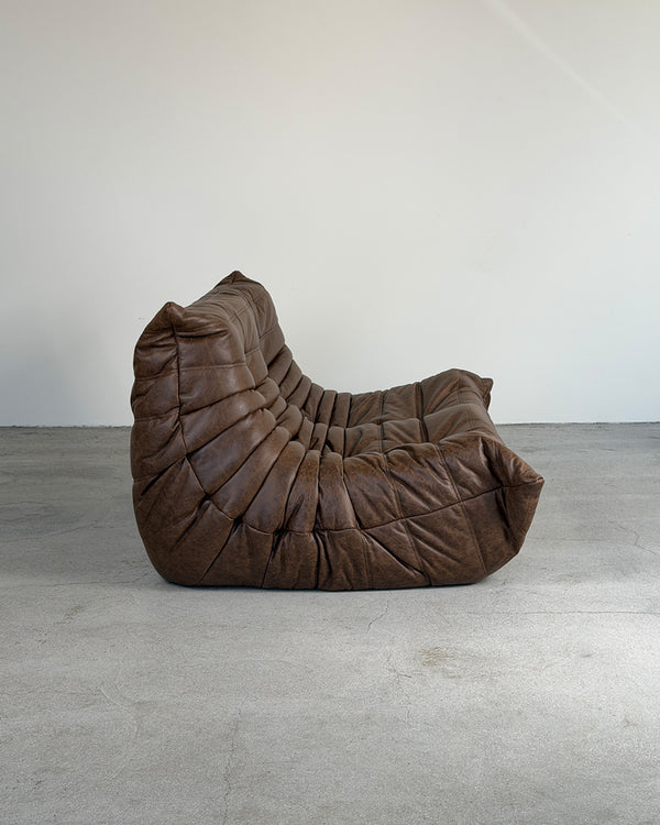 Brown Leather 2-Seater Togo Sofa by Michel Ducaroy for Ligne Roset