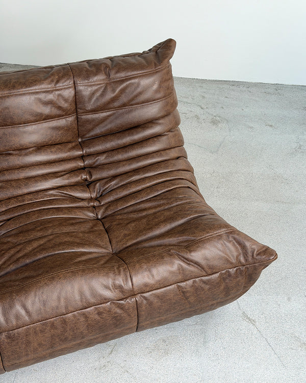 Brown Leather 2-Seater Togo Sofa by Michel Ducaroy for Ligne Roset