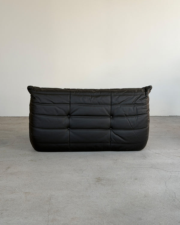 Black Leather 2-Seater Togo Sofa by Michel Ducaroy for Ligne Roset