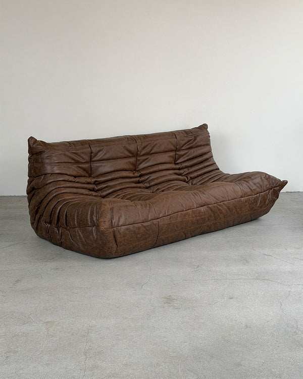 Brown Leather 3-Seater Togo Sofa by Michel Ducaroy for Ligne Roset