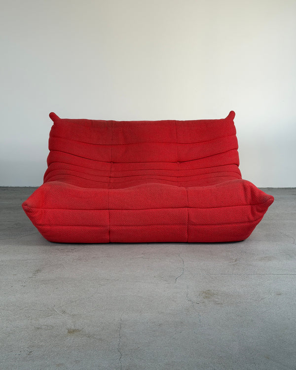 Red Wool 2-Seater Togo Sofa by Michel Ducaroy for Ligne Roset