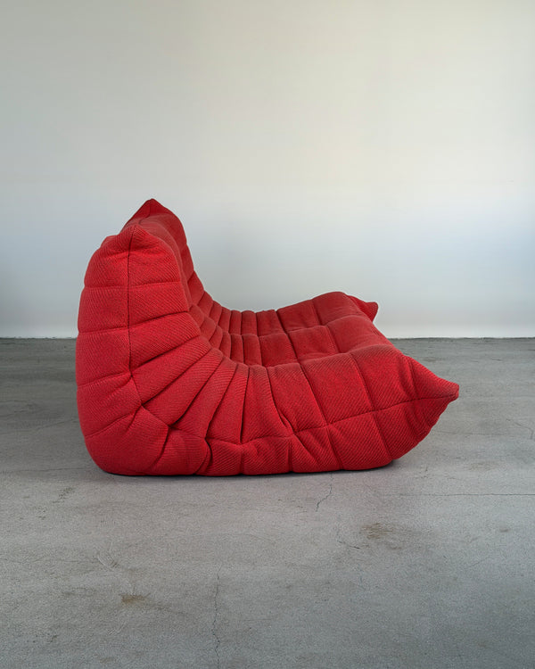 Red Wool 2-Seater Togo Sofa by Michel Ducaroy for Ligne Roset