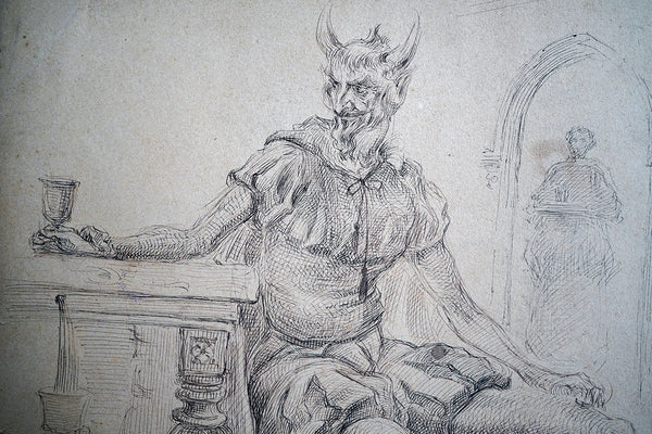 Series of 1920s Surrealist Pen & Ink Sketches of Anthropomorphic Dogs & Mephistopheles