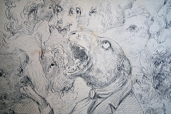 Series of 1920s Surrealist Pen & Ink Sketches of Anthropomorphic Dogs & Mephistopheles