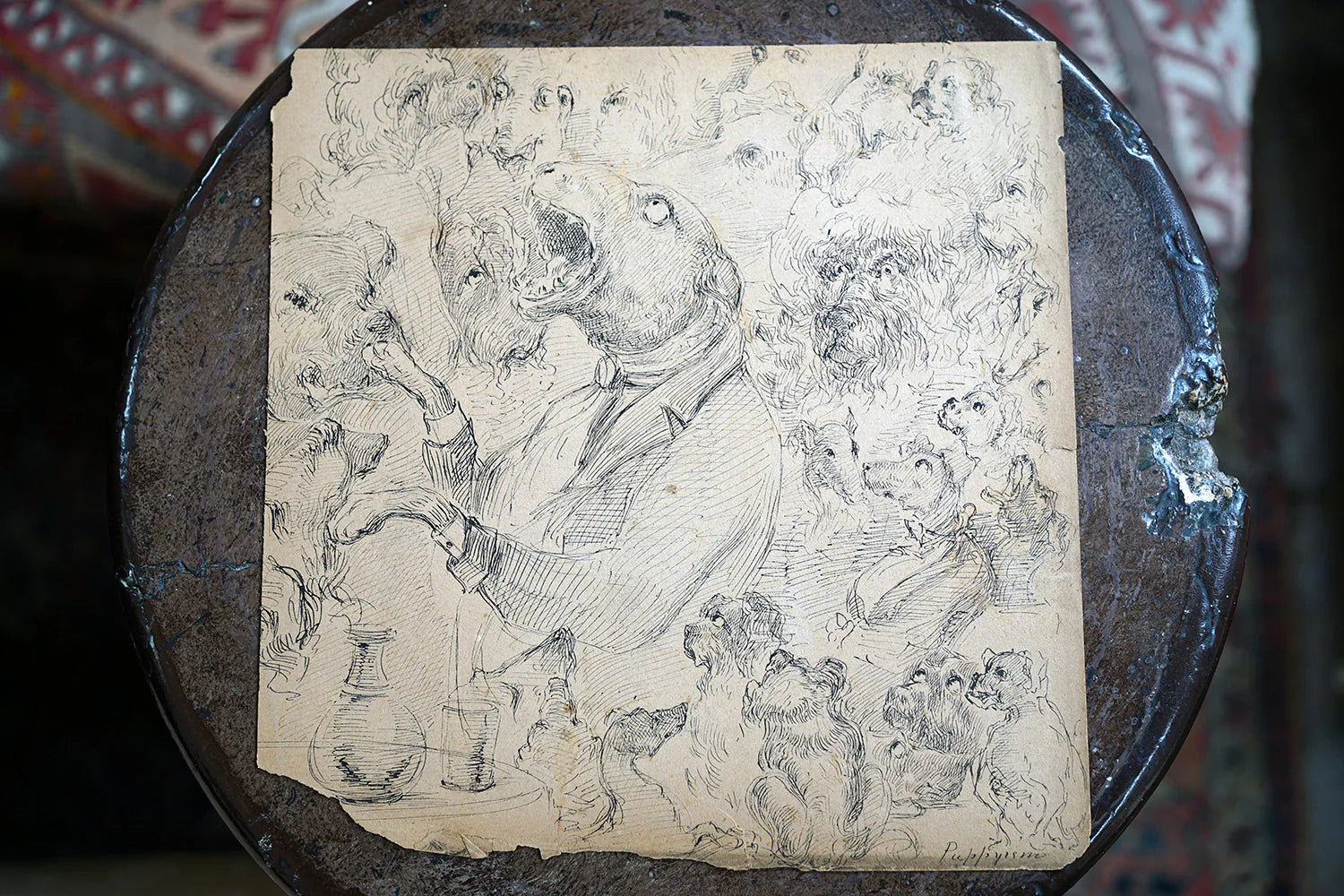 Series of 1920s Surrealist Pen & Ink Sketches of Anthropomorphic Dogs & Mephistopheles