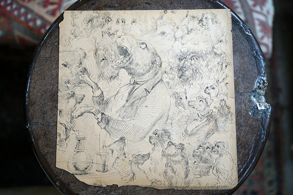 Series of 1920s Surrealist Pen & Ink Sketches of Anthropomorphic Dogs & Mephistopheles