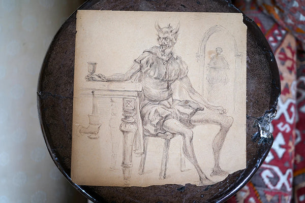 Series of 1920s Surrealist Pen & Ink Sketches of Anthropomorphic Dogs & Mephistopheles